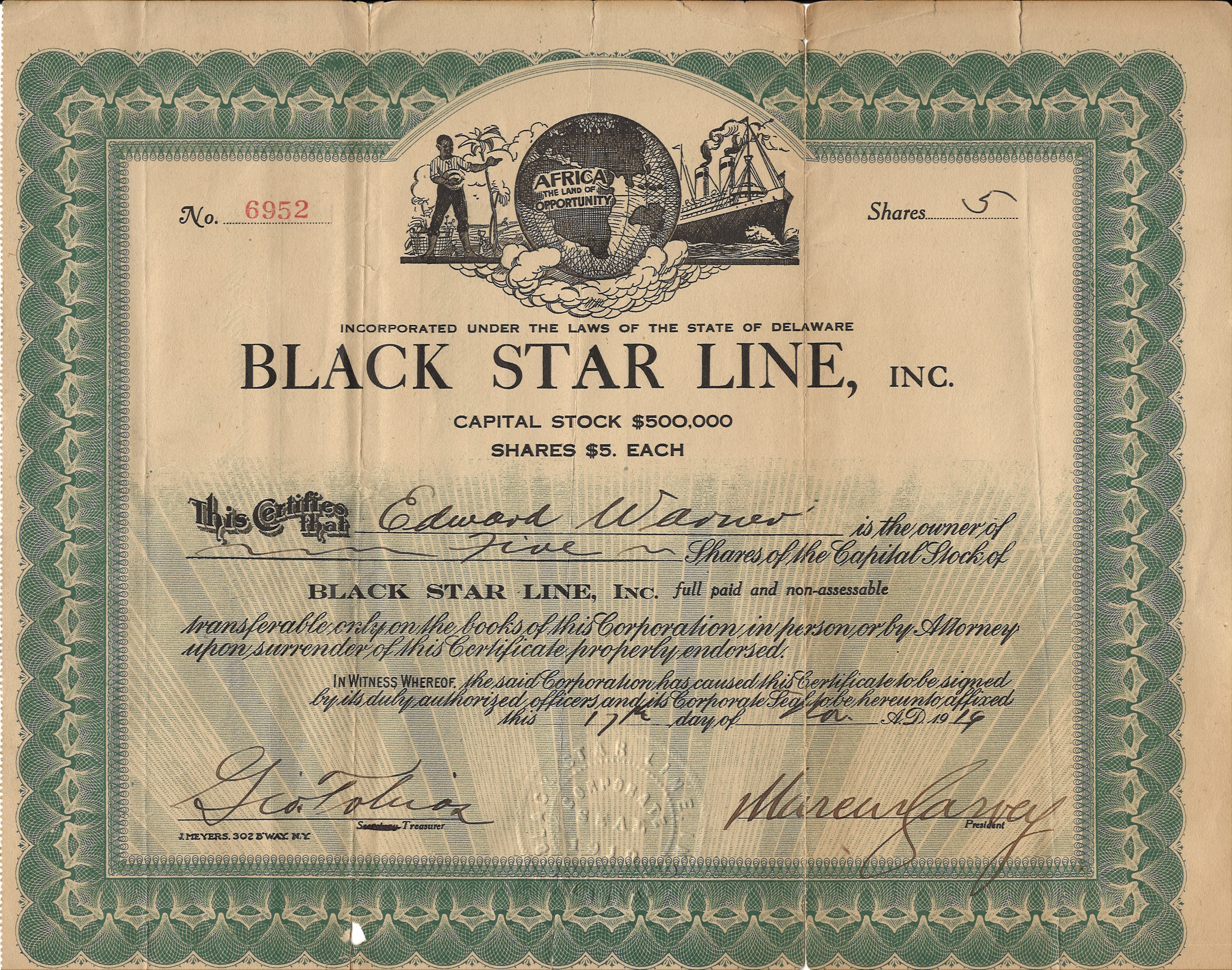 Stock certificate representing traditional assets brought on-chain